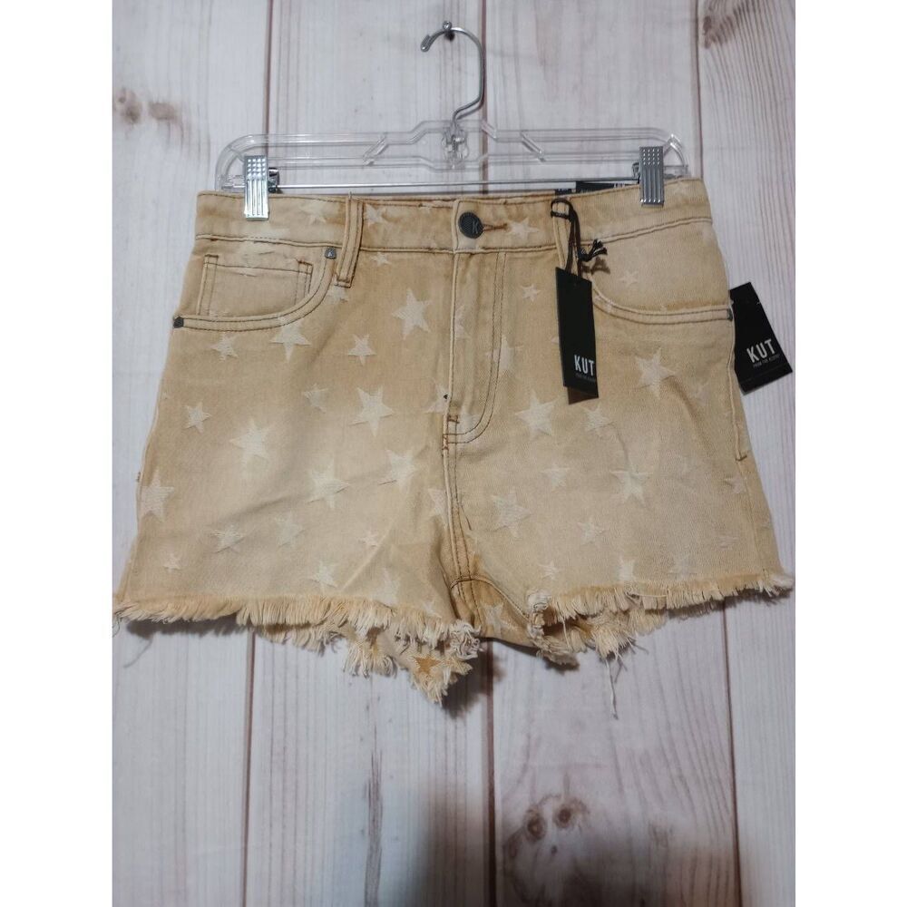Kut from the Kloth Shorts Ladies 0 Tan White Stars Cut off High Rise